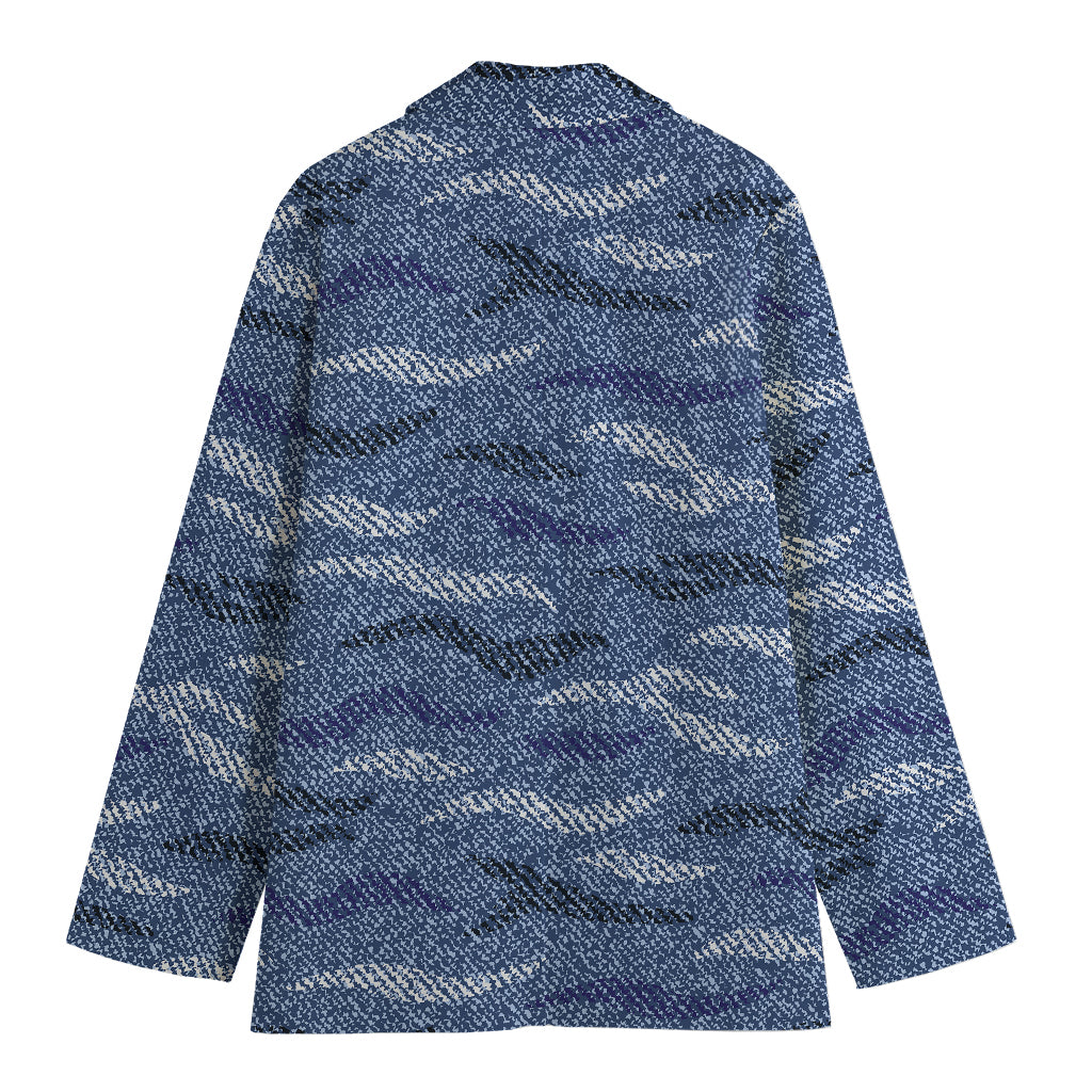 Camo Denim Jeans Pattern Print Women's Cotton Blazer
