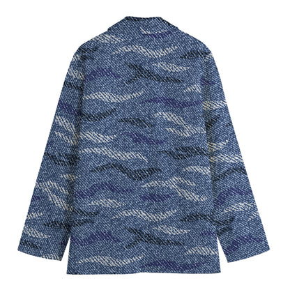 Camo Denim Jeans Pattern Print Women's Cotton Blazer