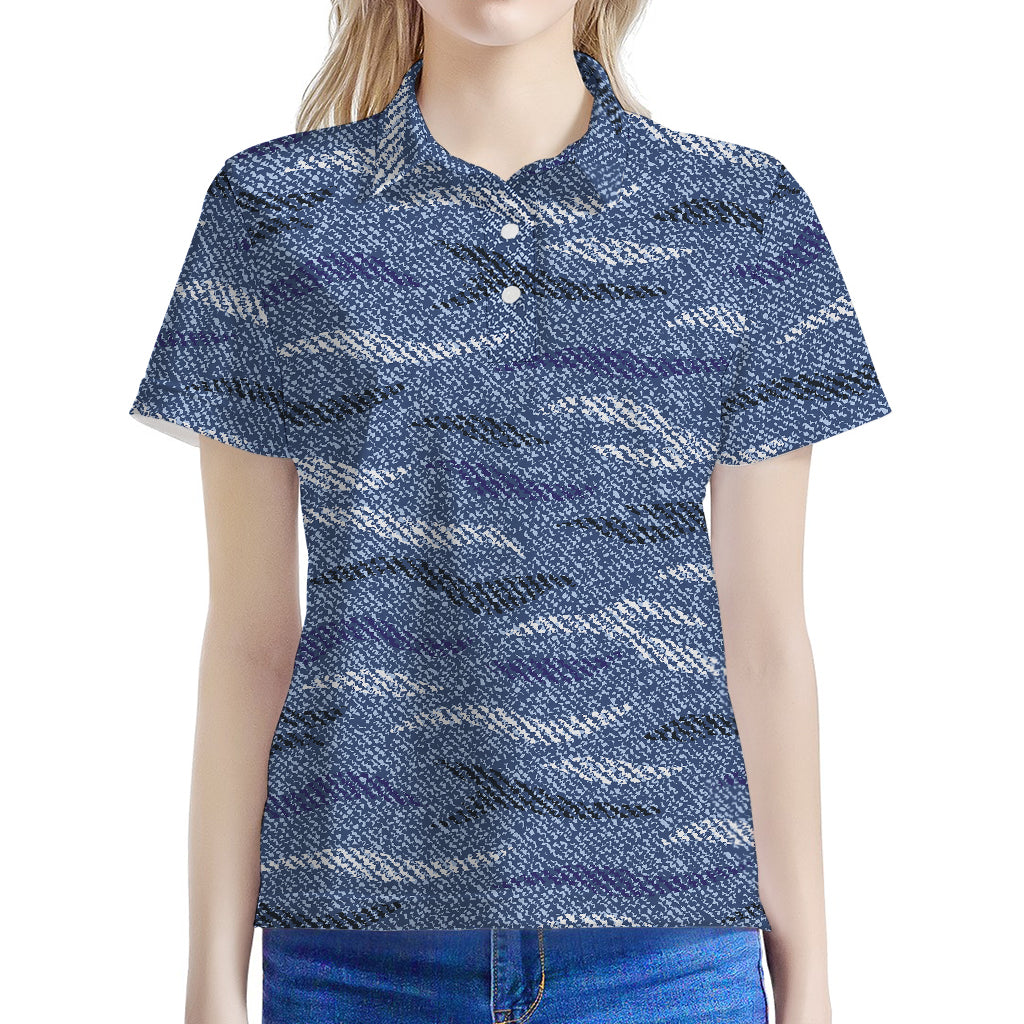 Camo Denim Jeans Pattern Print Women's Polo Shirt