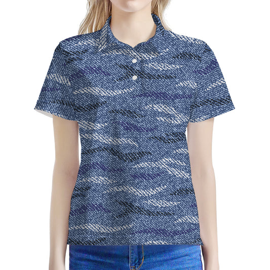 Camo Denim Jeans Pattern Print Women's Polo Shirt