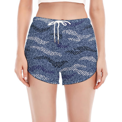 Camo Denim Jeans Pattern Print Women's Split Running Shorts