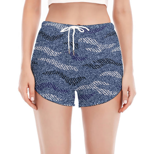 Camo Denim Jeans Pattern Print Women's Split Running Shorts