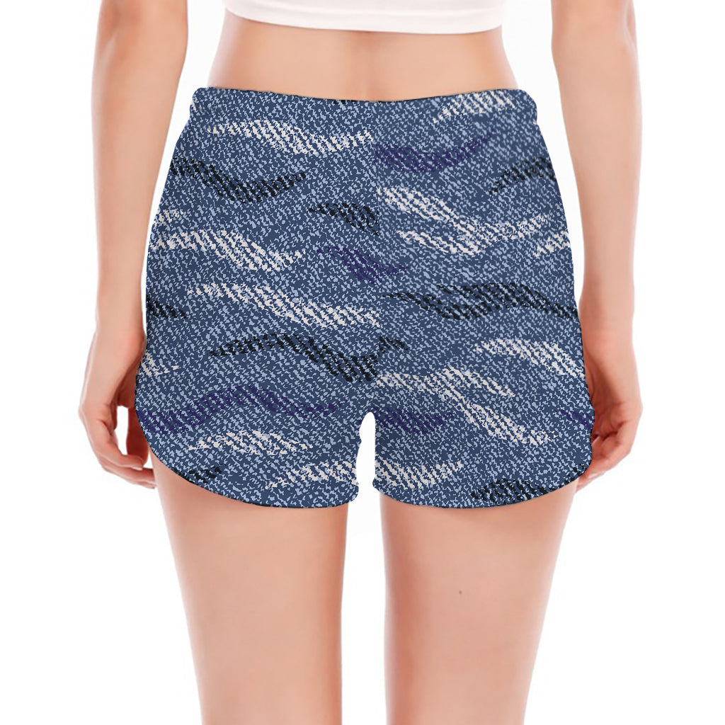 Camo Denim Jeans Pattern Print Women's Split Running Shorts