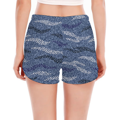 Camo Denim Jeans Pattern Print Women's Split Running Shorts