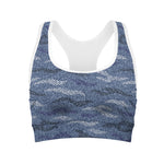 Camo Denim Jeans Pattern Print Women's Sports Bra