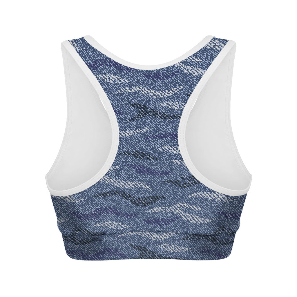 Camo Denim Jeans Pattern Print Women's Sports Bra