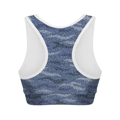 Camo Denim Jeans Pattern Print Women's Sports Bra