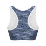 Camo Denim Jeans Pattern Print Women's Sports Bra
