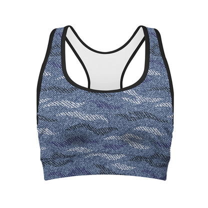 Camo Denim Jeans Pattern Print Women's Sports Bra