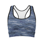 Camo Denim Jeans Pattern Print Women's Sports Bra