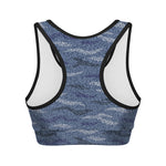 Camo Denim Jeans Pattern Print Women's Sports Bra
