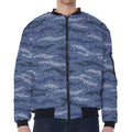 Camo Denim Jeans Pattern Print Zip Sleeve Bomber Jacket