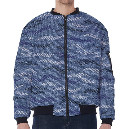 Camo Denim Jeans Pattern Print Zip Sleeve Bomber Jacket