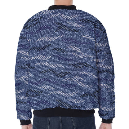Camo Denim Jeans Pattern Print Zip Sleeve Bomber Jacket