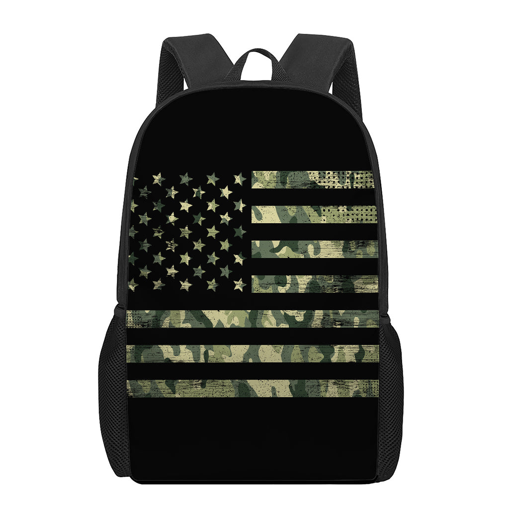 Camouflage American Flag Print 17 Inch Backpack