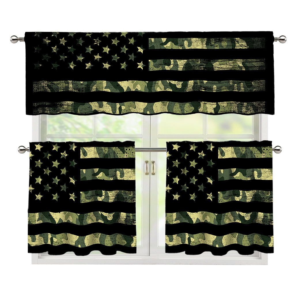 Camouflage American Flag Print 3 Piece Kitchen Curtains