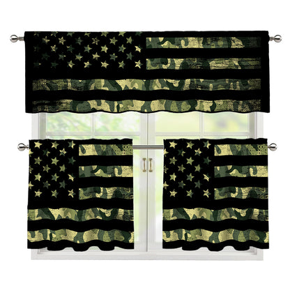 Camouflage American Flag Print 3 Piece Kitchen Curtains