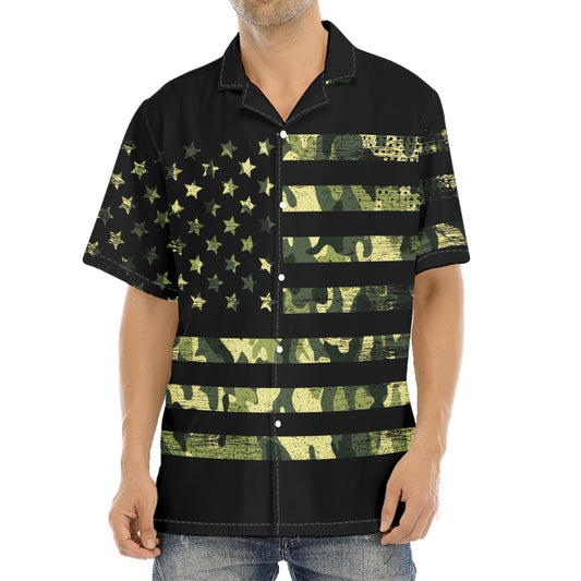 Camouflage American Flag Print Aloha Shirt