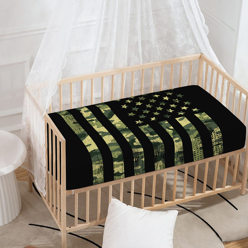 Camouflage American Flag Print Baby Crib Sheet