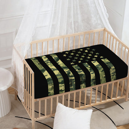 Camouflage American Flag Print Baby Crib Sheet