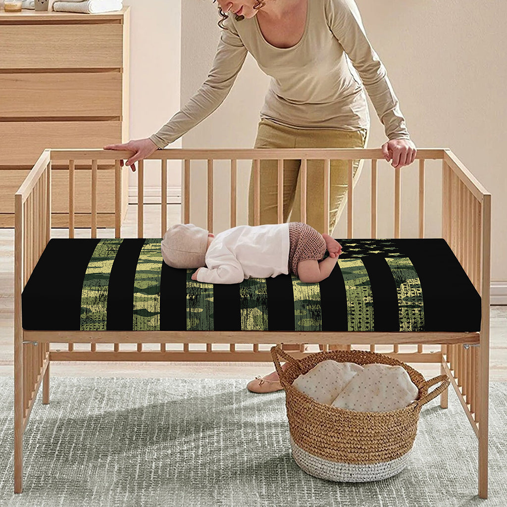 Camouflage American Flag Print Baby Crib Sheet