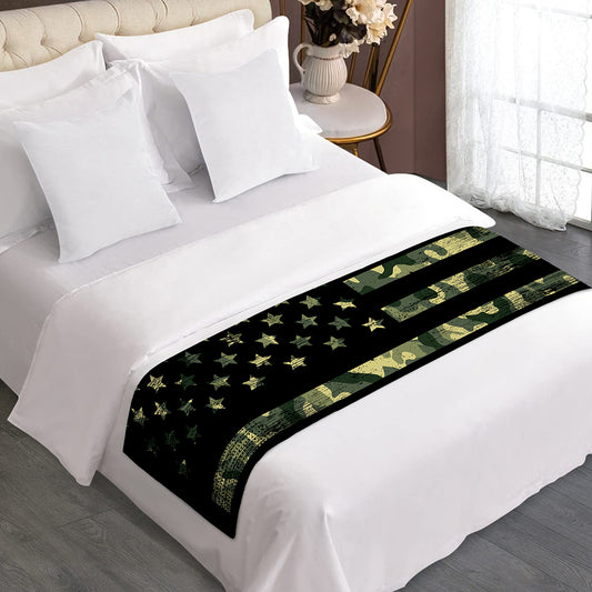 Camouflage American Flag Print Bed Runner