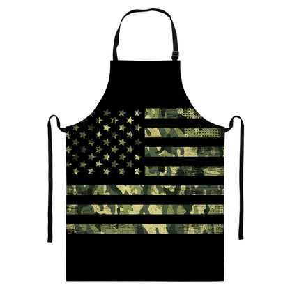 Camouflage American Flag Print Bib Apron With Pocket