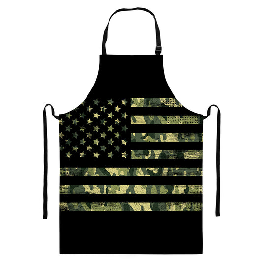 Camouflage American Flag Print Bib Apron With Pocket