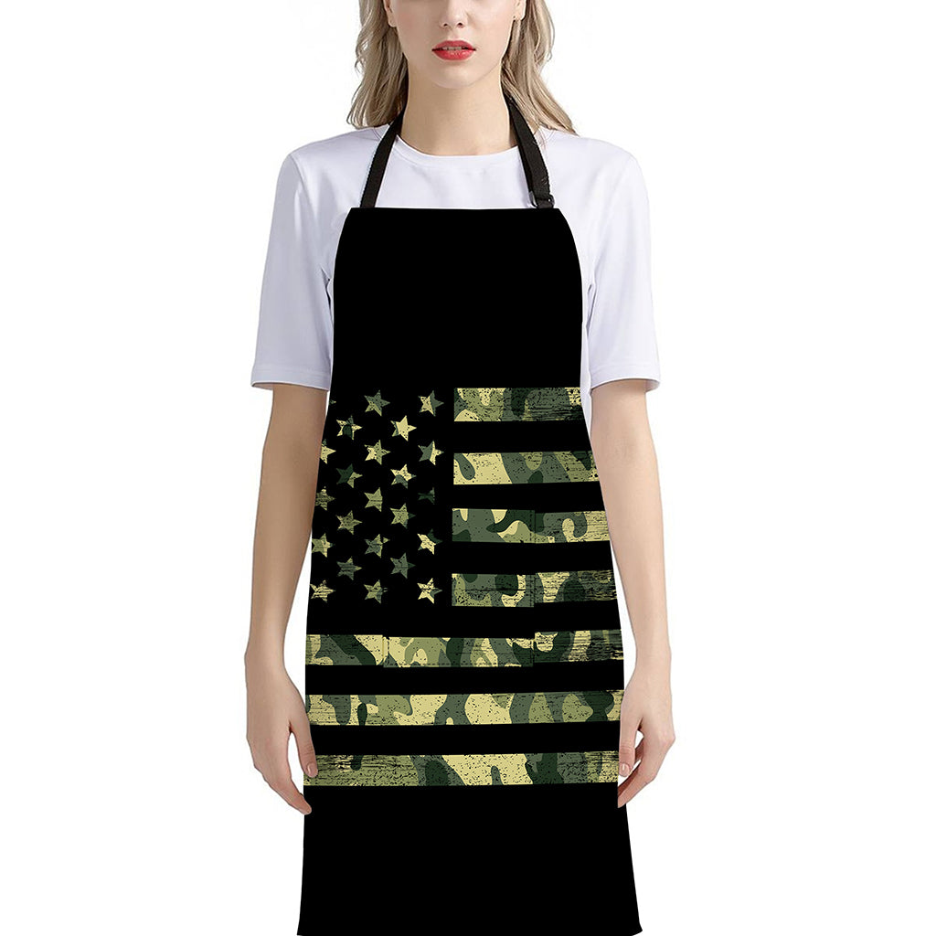 Camouflage American Flag Print Bib Apron With Pocket