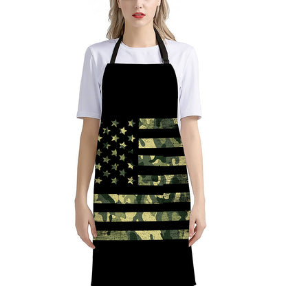 Camouflage American Flag Print Bib Apron With Pocket