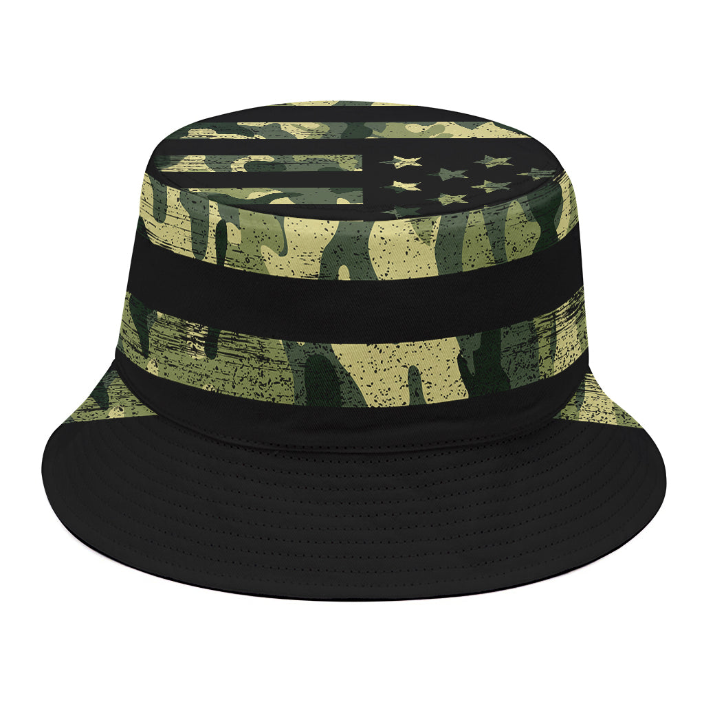 Camouflage American Flag Print Bucket Hat