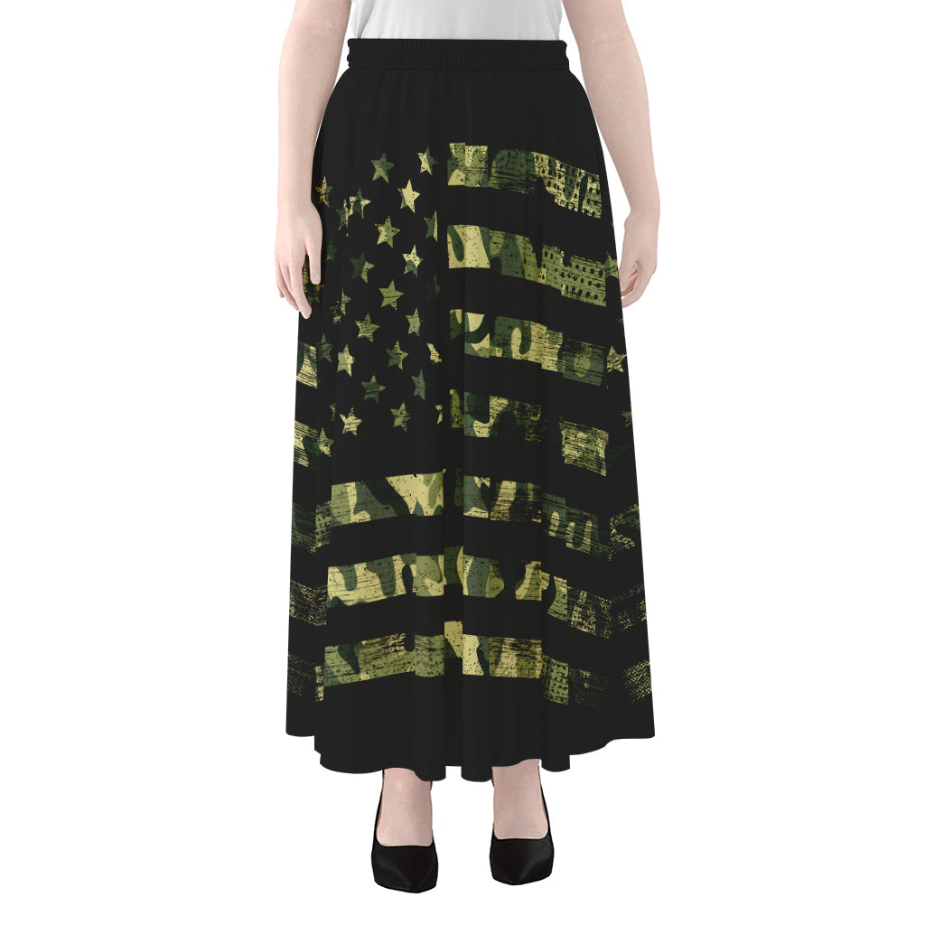 Camouflage American Flag Print Chiffon Maxi Skirt