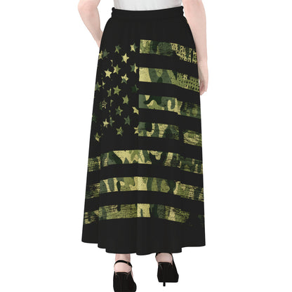 Camouflage American Flag Print Chiffon Maxi Skirt