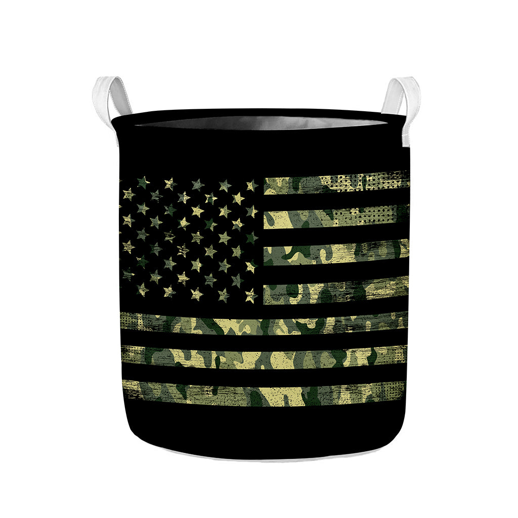 Camouflage American Flag Print Collapsible Laundry Basket