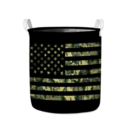 Camouflage American Flag Print Collapsible Laundry Basket