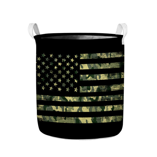 Camouflage American Flag Print Collapsible Laundry Basket