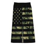Camouflage American Flag Print Cotton Front Slit Maxi Skirt