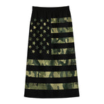 Camouflage American Flag Print Cotton Front Slit Maxi Skirt