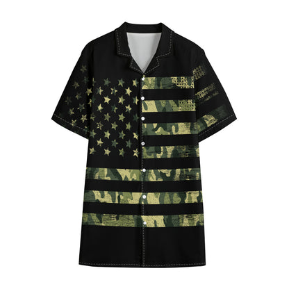 Camouflage American Flag Print Cotton Hawaiian Shirt