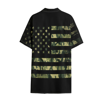 Camouflage American Flag Print Cotton Hawaiian Shirt
