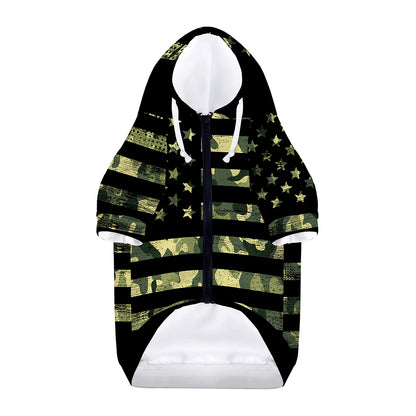 Camouflage American Flag Print Dog Zip Up Hoodie