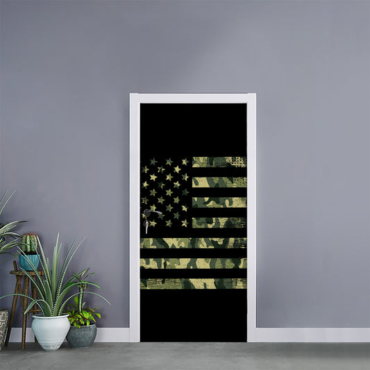Camouflage American Flag Print Door Sticker