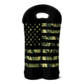 Camouflage American Flag Print Double Neoprene Wine Tote