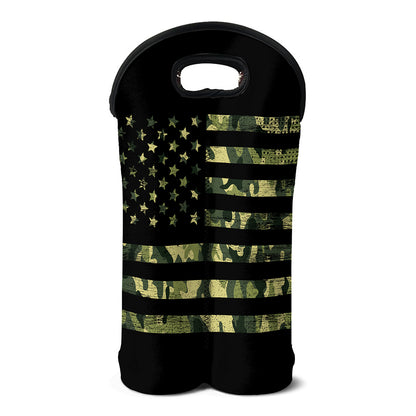 Camouflage American Flag Print Double Neoprene Wine Tote