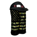 Camouflage American Flag Print Double Neoprene Wine Tote