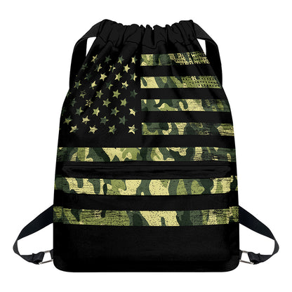 Camouflage American Flag Print Drawstring Backpack