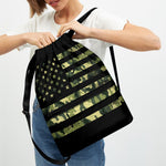 Camouflage American Flag Print Drawstring Backpack