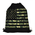 Camouflage American Flag Print Drawstring Bag