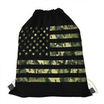 Camouflage American Flag Print Drawstring Bag