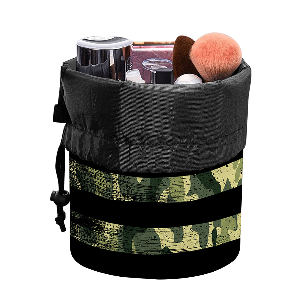 Camouflage American Flag Print Drawstring Makeup Bag